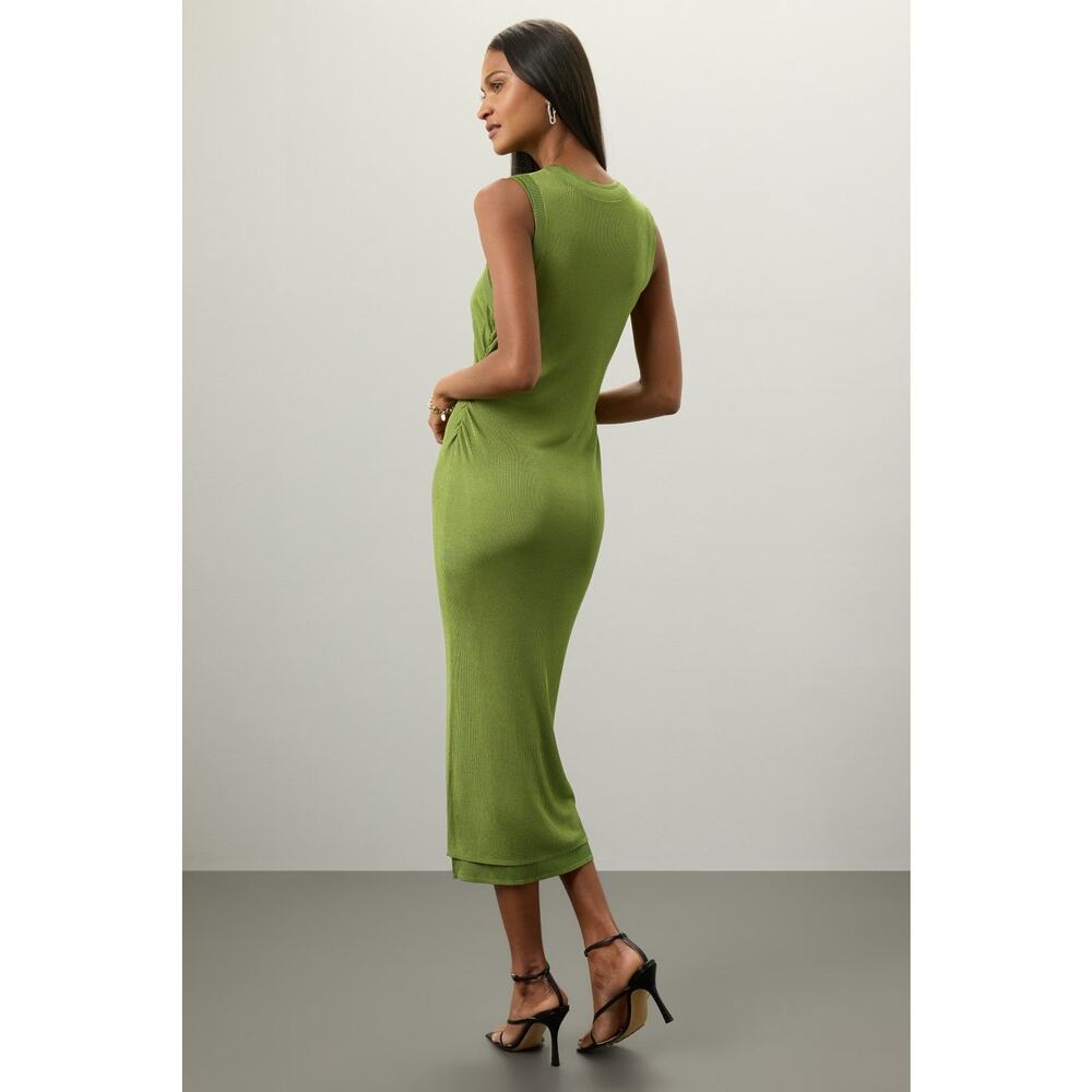 ATLEIN Green Crewneck Sleeveless Knit Midi Layered Bodycon Sheath Dress Size XS - Picture 2 of 14